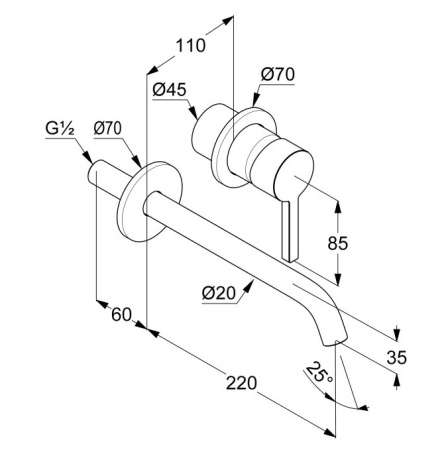 KLUDI NOVA FONTE Pura Смеситель для раковины встраиваемый, внешняя часть, излив 220 мм, белый мат