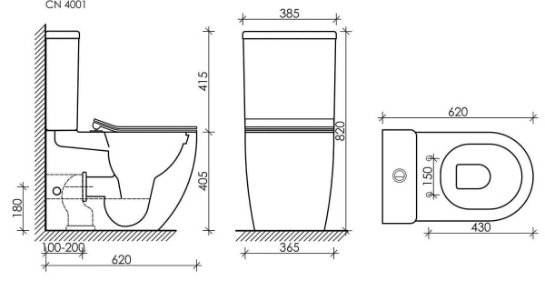 Ceramicanova  Чаша унитаза METROPOL Rimless, ниж. под, глуб. смыв, креп. и сид.-крыш.,черный матовый