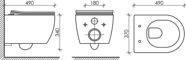 Комплект Подвесной унитаз PLAY Rimless CN3001+ Система инстал. Balance кнопка Circle CN121001MB чер.