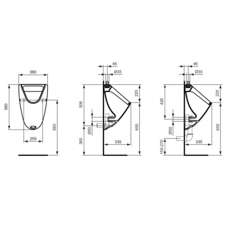 IS ECCO-EURO Писсуар, верхняя подводка, смыв 0,3 - 0,7 л / сек., мин. 2 л/смыв, с крепежом TT0257919
