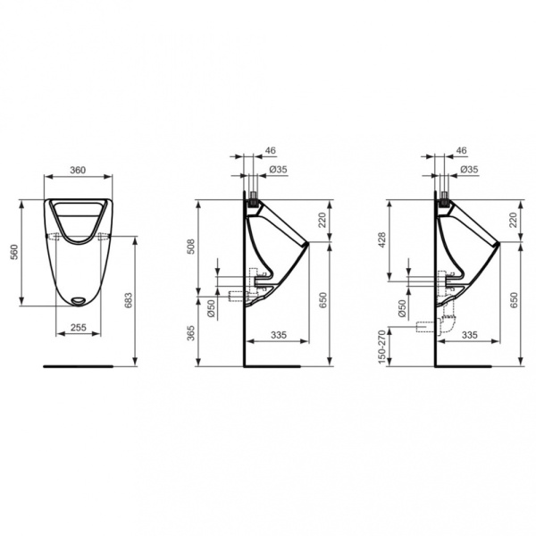 IS ECCO-EURO Писсуар, верхняя подводка, смыв 0,3 - 0,7 л / сек., мин. 2 л/смыв, с крепежом TT0257919