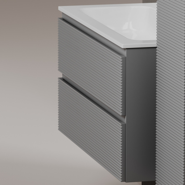 Sancos Тумба Folk подвесная с рельефным фасадом, два ящика, доводчики, 590х445х500, Ergraut soft