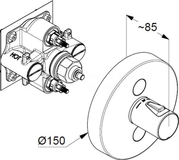 KLUDI PUSH Встраиваемый смеситель для душа с термостатом , 2 источника, форма отражателя - круг
