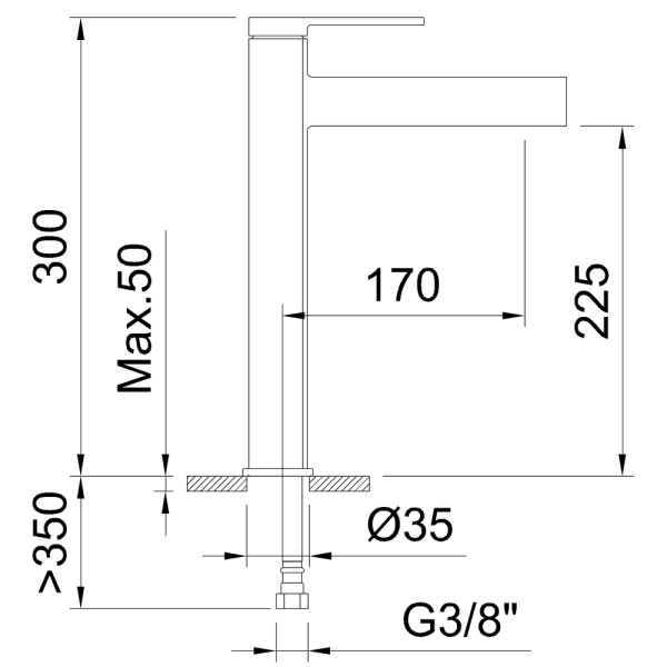 CLEVER VELVET II Смеситель высокий для умывальника, 225 мм, оружейная сталь