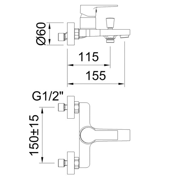CLEVER GO!2 Смеситель для ванны и душа, матовый черный