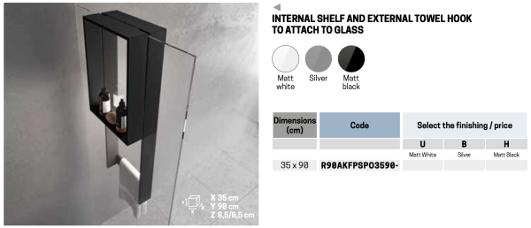 Полка с полотенцедержателем 35х90 см Novellini Frame, цвет Silver