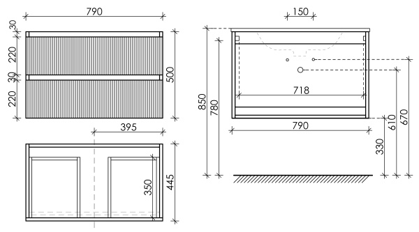Sancos Тумба подвесная Snob R, два ящика, доводчики, 790х445х500 Doha Soft