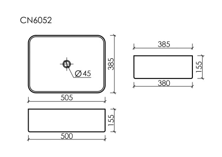 Ceramicanova Умывальник накладной прямоугольная Element 505*380*150мм