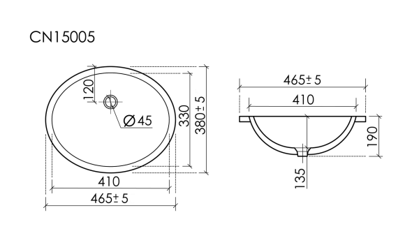 Ceramicanova Умывальник Era прямоугольный 465x380x190 встраиваемый снизу, с отверст.слива-перелива