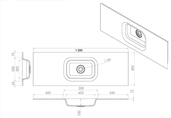 Умывальник  Kupala OVAL встраиваемый 1200*490*100 (чаша 500*350) мм белый матовый