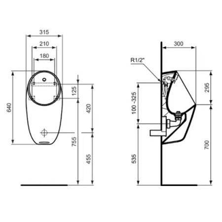 IS I.life Писсуар с электронным смывом, нижняя подводка, работа от сети