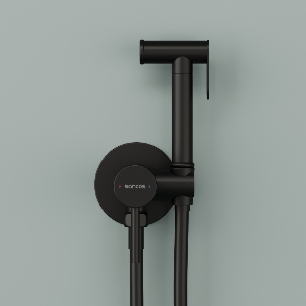 Sancos Гигиенический душ Start со смесителем, c внутренней частью,встраиваемый,настенный,черный мат.