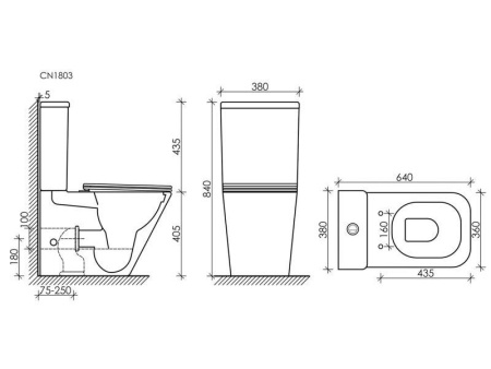 Ceramicanova  Чаша унитаза CUBIC Rimles, ниж. под, горизонт. выпуск, креп. и сид.-крыш., белый 