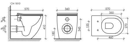 Ceramicanova Унитаз напольный пристенный Mia Rimless,с ультратонким сид.,микролифт, белый