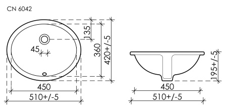 Ceramicanova Умывальник овальный встраиваемый под столешницу Element 510*420*195мм