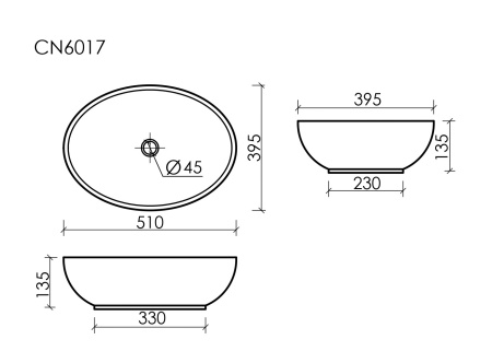 Умывальник чаша накладная овальная Элемент (Element) 520x395x130мм
