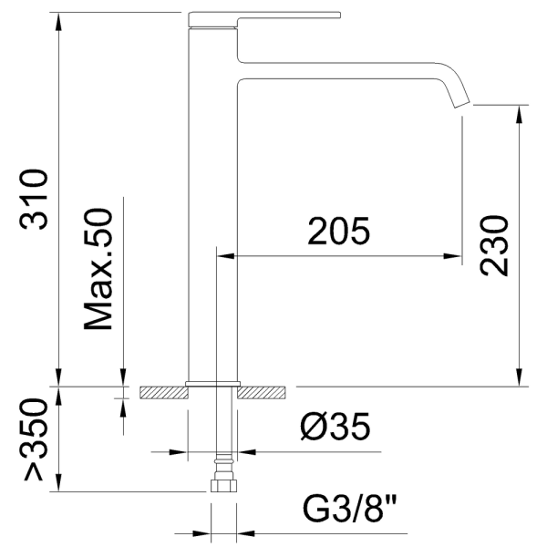 CLEVER VELVET I Смеситель высокий для умывальника, 230 мм, оружейная сталь