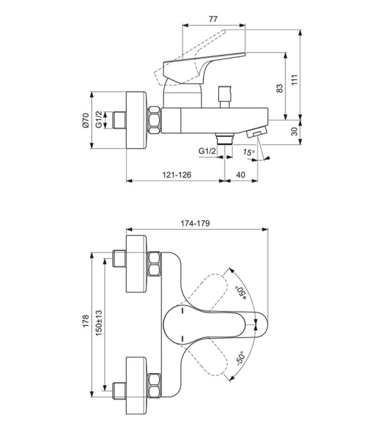 *IS CERABASE Смеситель настенный для ванны/душа, хром *