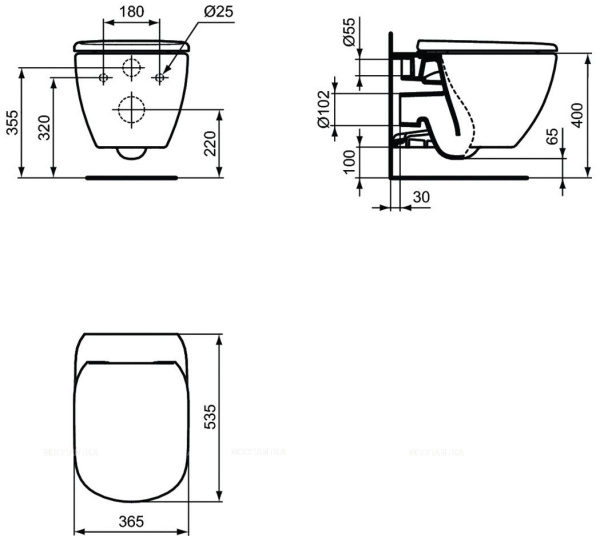 IS TESI AquaBlade® Унитаз подвесной , глубокий смыв, с крепежом TT0299598 