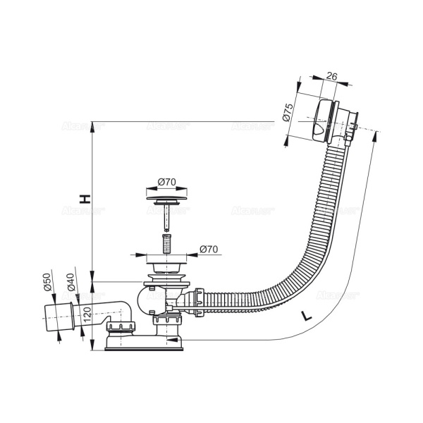 ALCAPLAST Слив-перелив для ванны A51BM автомат комплект белый