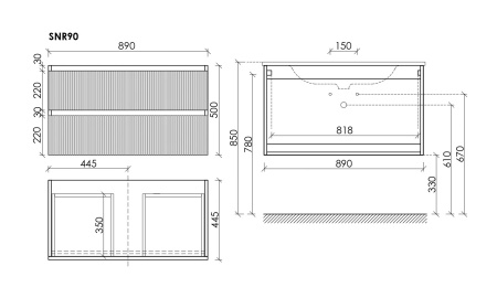 Sancos Тумба подвесная Snob R, два ящика, доводчики скрытого монтажа, 890х445х500 Bianco