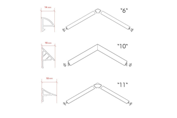 Набор (2 заглушки + 2 угловых соединения) для планки 11