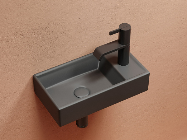 Умывальник подвесной прямоугольный (чаша слева, отверстие под смеситель справа) цвет темный антрацит