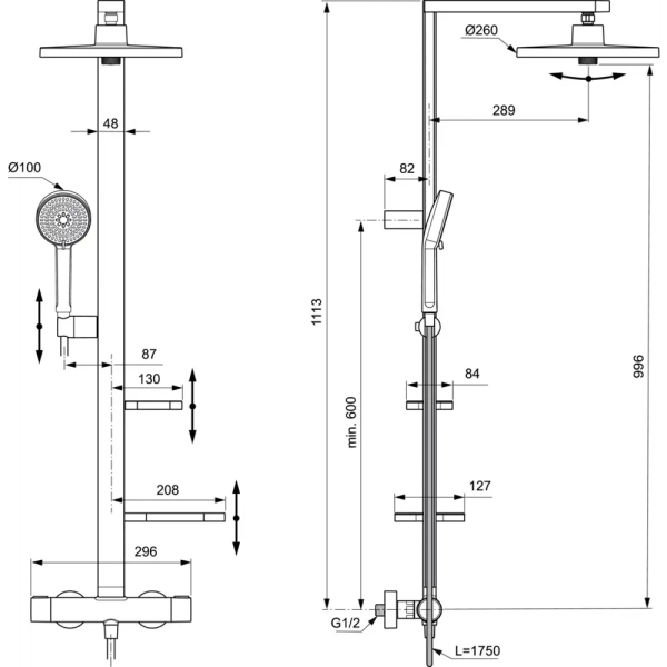IS Душевая система ALU+ в комплекте с термост. смесителем для душа, Silver мат хром