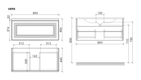 SANCOS Тумба подвесная Very 890х445х406, c одним  ящиком, Doha Soft