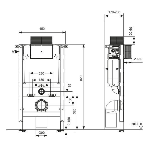 S300380 Инсталляция TECEspring Profil, высота 820 мм