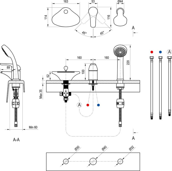 Ravak Rosa Смеситель врезной каскадный для ванн RS 025.00