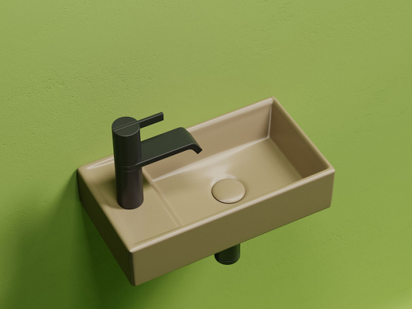 Умывальник подвесной прямоугольный (чаша справа, отверстие под смеситель слева) цвет капучино матовы