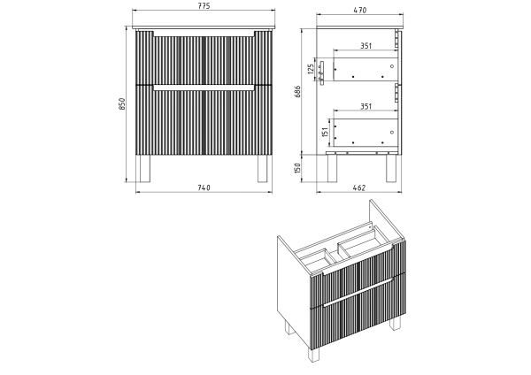 Dreja  EUPHORIA, 80 см, Тумба подвесная/напольная, 2 ящика, бежевый матовый