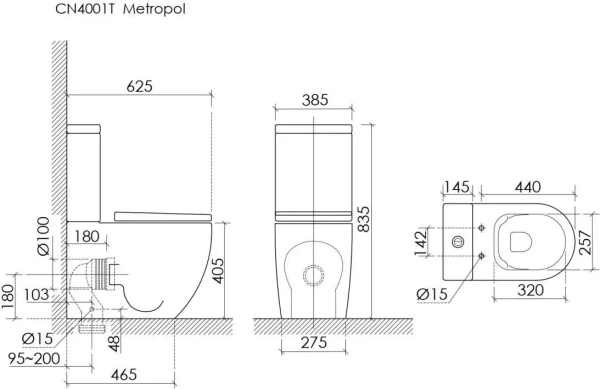 Ceramicanova Чаша унитаза METROPOL Торнадо, ниж. под, глуб. смыв, креп. и сид.-крыш.,черный матовый