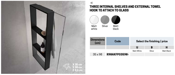 Полка тройная с крючком 35х90 см Novellini Frame, цвет Black Matt