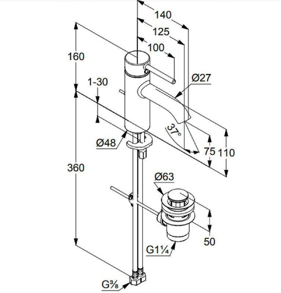 KLUDI BOZZ Смеситель для раковины 75 мм, д/кл., Brushed Gold