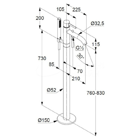 KLUDI BOZZ Смеситель для ванны напольный, черный матовый