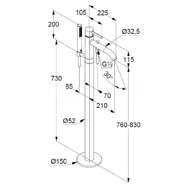 KLUDI BOZZ Смеситель для ванны напольный, черный матовый