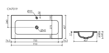Ceramicanova Умывальник наклад. прямоуг. Grace 910*457*137 мм, с отверстием под смеситель, белый