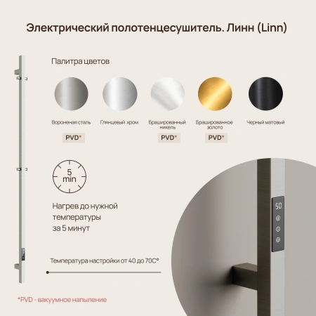 Sancos Полотенцесушитель Linn электрический 150x3 I-образный, брашированный никель