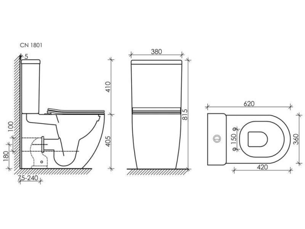 Ceramicanova Бачок для унитаза MIA Rimless, двойной смыв 3/6
