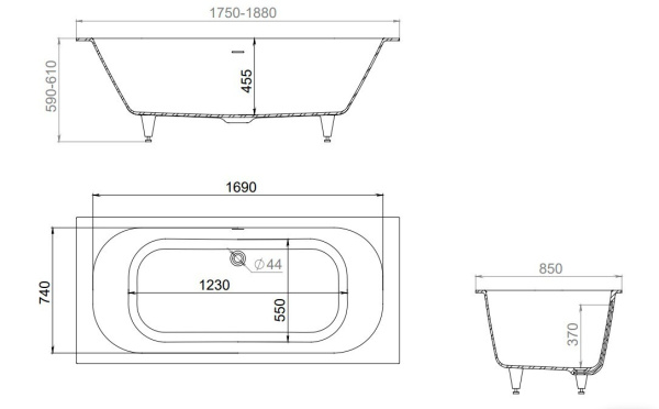 Ванна Kupala BAIKAL встраиваемая 1880х850х600 мм белый матовый