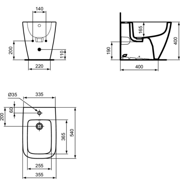 IS i.life B Биде напольное пристенное, с отвер. под смеситель, с переливом, с крепежом TT0257919