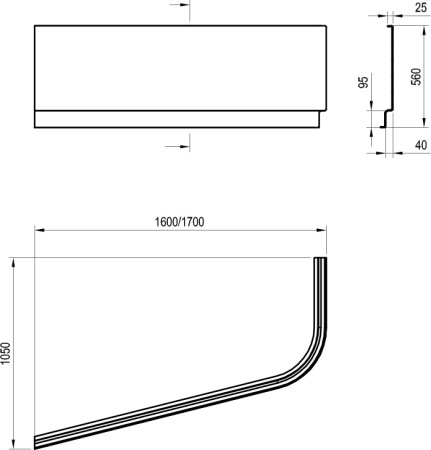 Передняя панель для ванны CHROME 160x105 R белая