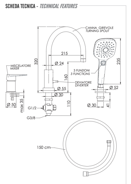 Смеситель для ванны Remer Dream D078CP