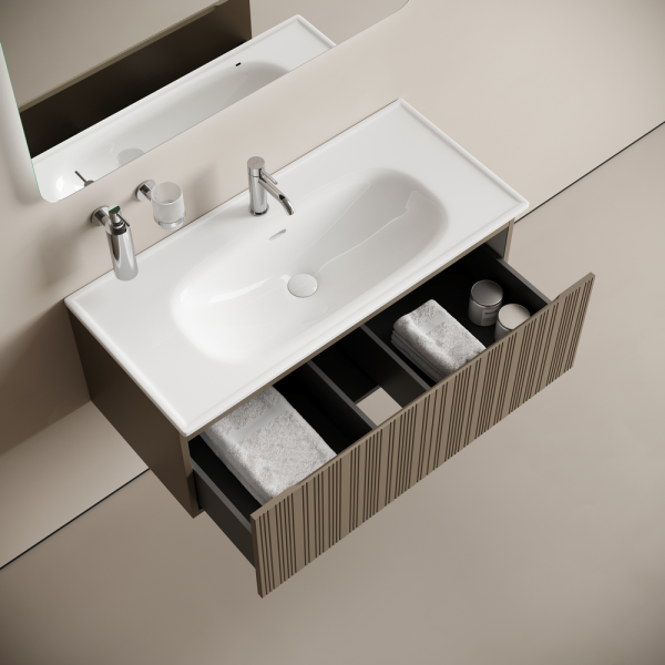 SANCOS Тумба подвесная Code 990х453х400, c одним  ящиком оснащенным доводчиками, цвет серо- бежевый