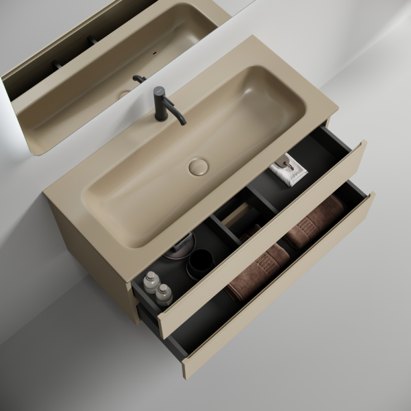 SANCOS Тумба подвесная Folk 995х445х500, c двумя ящиками оснащенными доводчиками, Капучино, арт.FL10