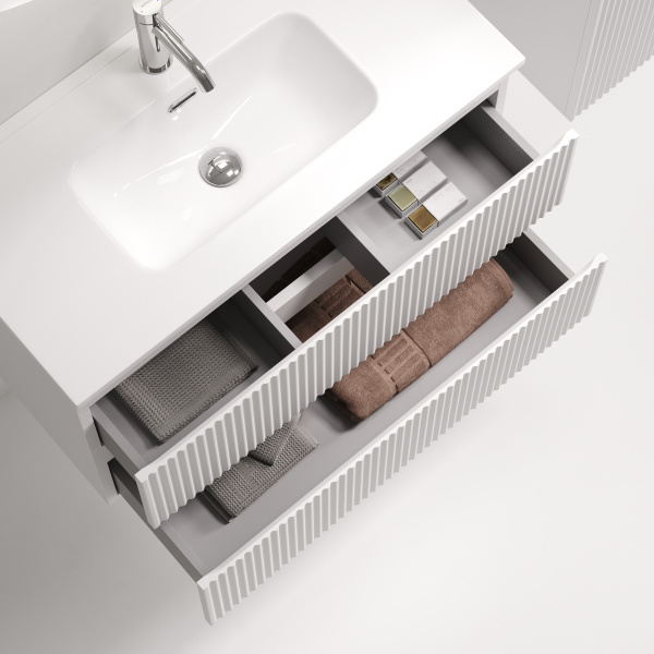 Sancos Тумба подвесная Snob R, два ящика, доводчики скрытого монтажа 790х390х500, Bianco