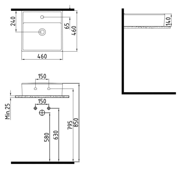 *Bien Infinitum Раковина на столешницу 460х460х140, INLG04601FD1W5000