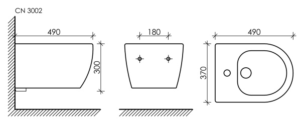 Ceramicanova Подвесное биде PLAY, отверстие под смеситель, с крепежом, черый матовый
